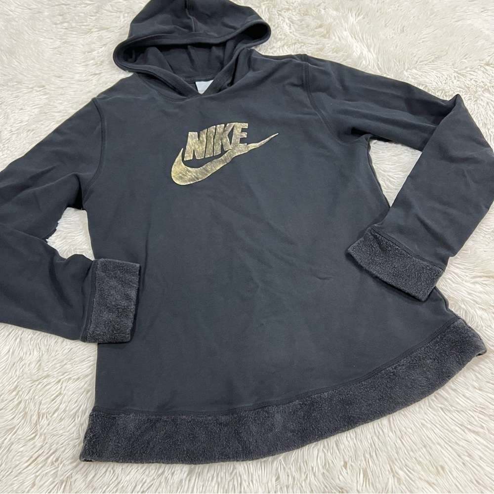 Nike Youth black metallic gold logo fleece cuff trim pullover XL